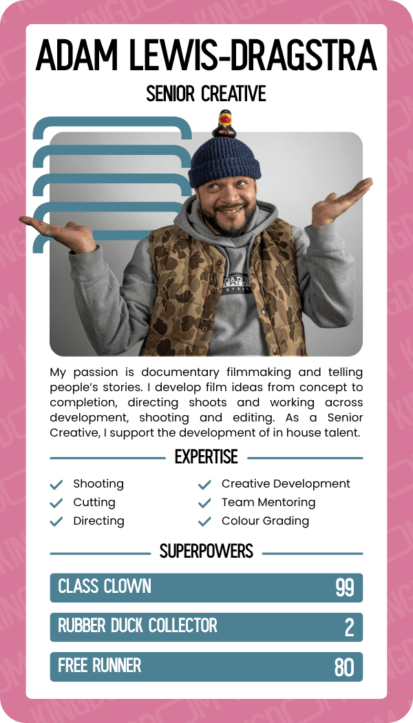 Top Trumps Card for Adam Lewis-Dragstra, Senior Creative at Kingdom Creative