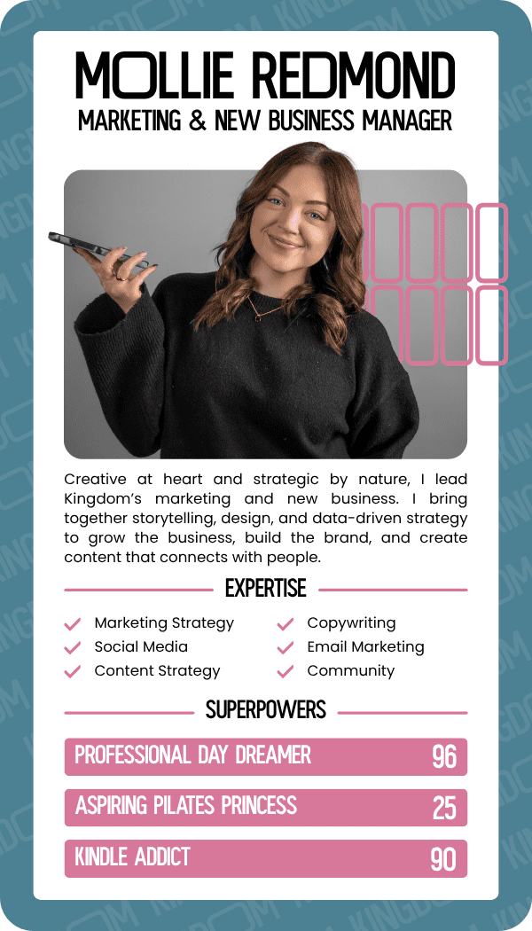 Top Trumps Card for Mollie Redmond, Marketing & New Business Manager at Kingdom Creative