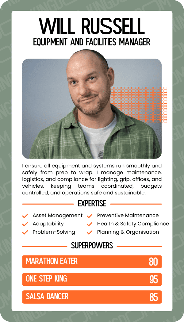 Top Trumps Card for Will Russell, Equipment & Facilities Manager at Kingdom Creative